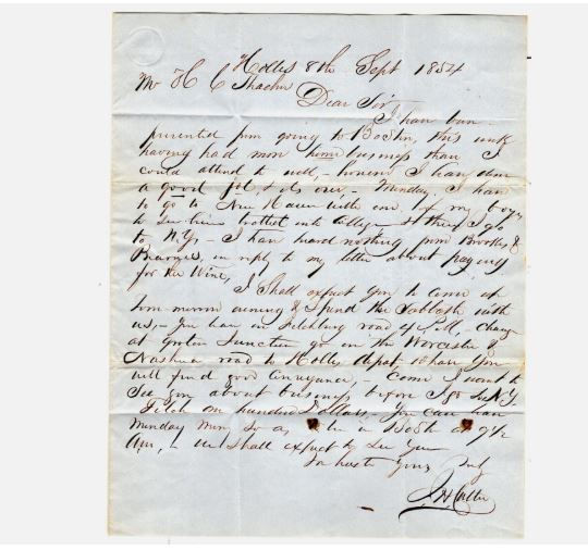0137----1854 John H. Cutter signed letter bourbon maker Hollis New Hampshire