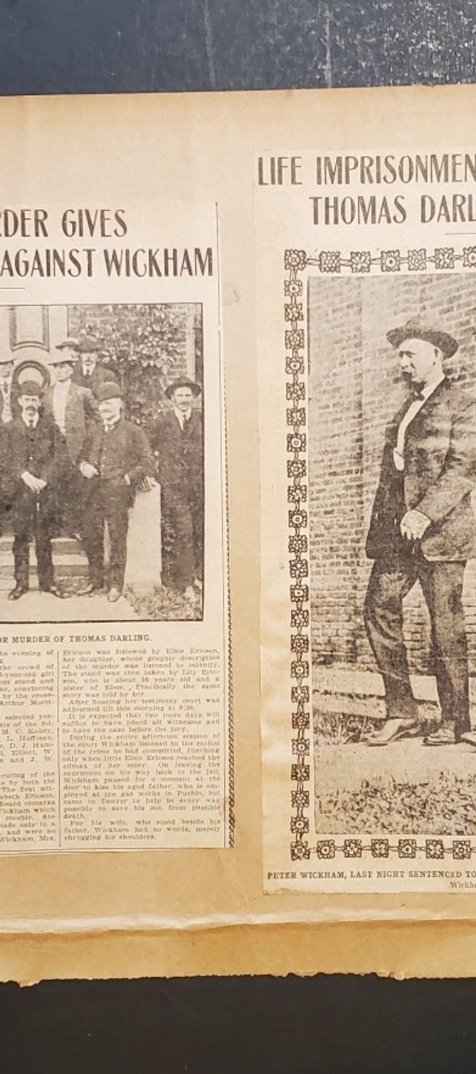 5123----1906 Denver CO scrapbook page Thomas Darling murder by Peter Wickham