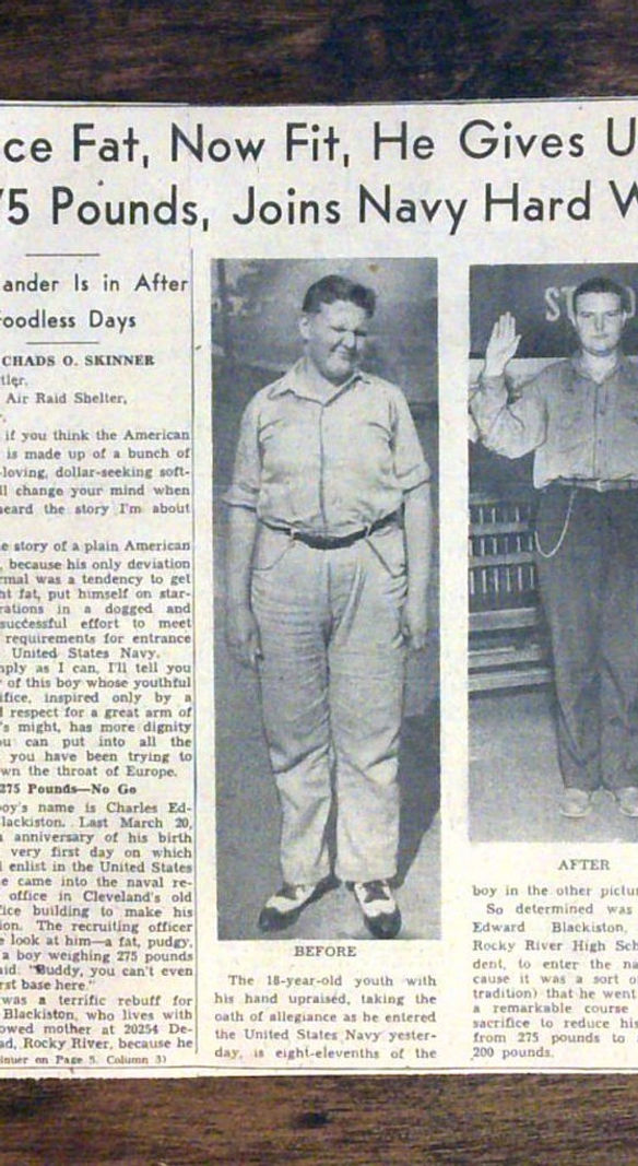 0660----1941 Charles Blackiston US Navy clipping Cleveland - lost 75 pounds