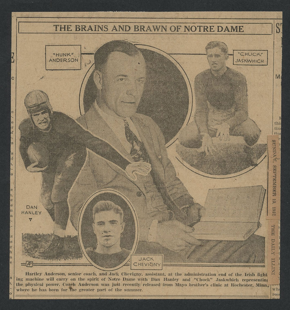 0665----1931 Notre Dame football photo clip - Brains + Brawn