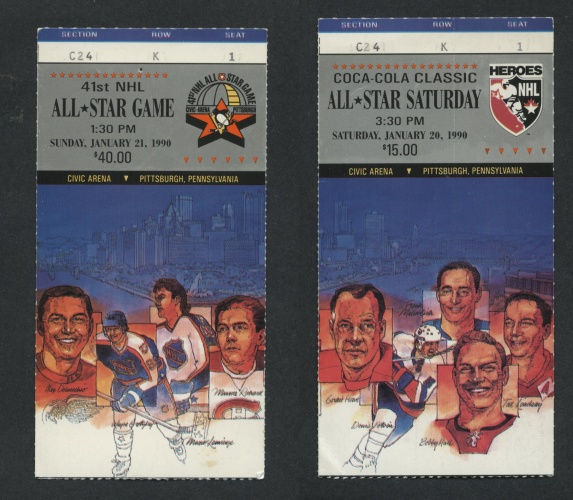 0384----1990 NHL All Star Game and Classic All Star events tickets at Pittsburgh