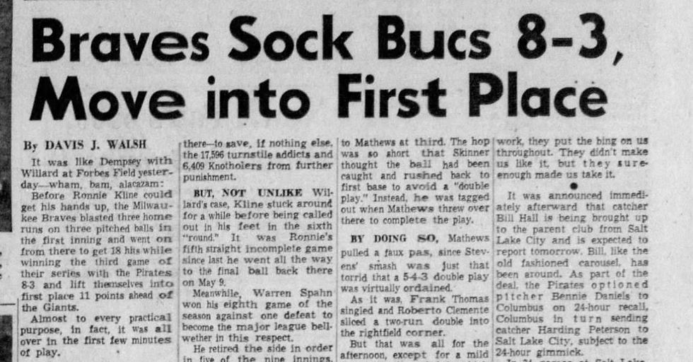 Thumbnail: 0587----1958 Milwaukee Braves ticket - Aaron/Mathews/Covington BBB homerun feat