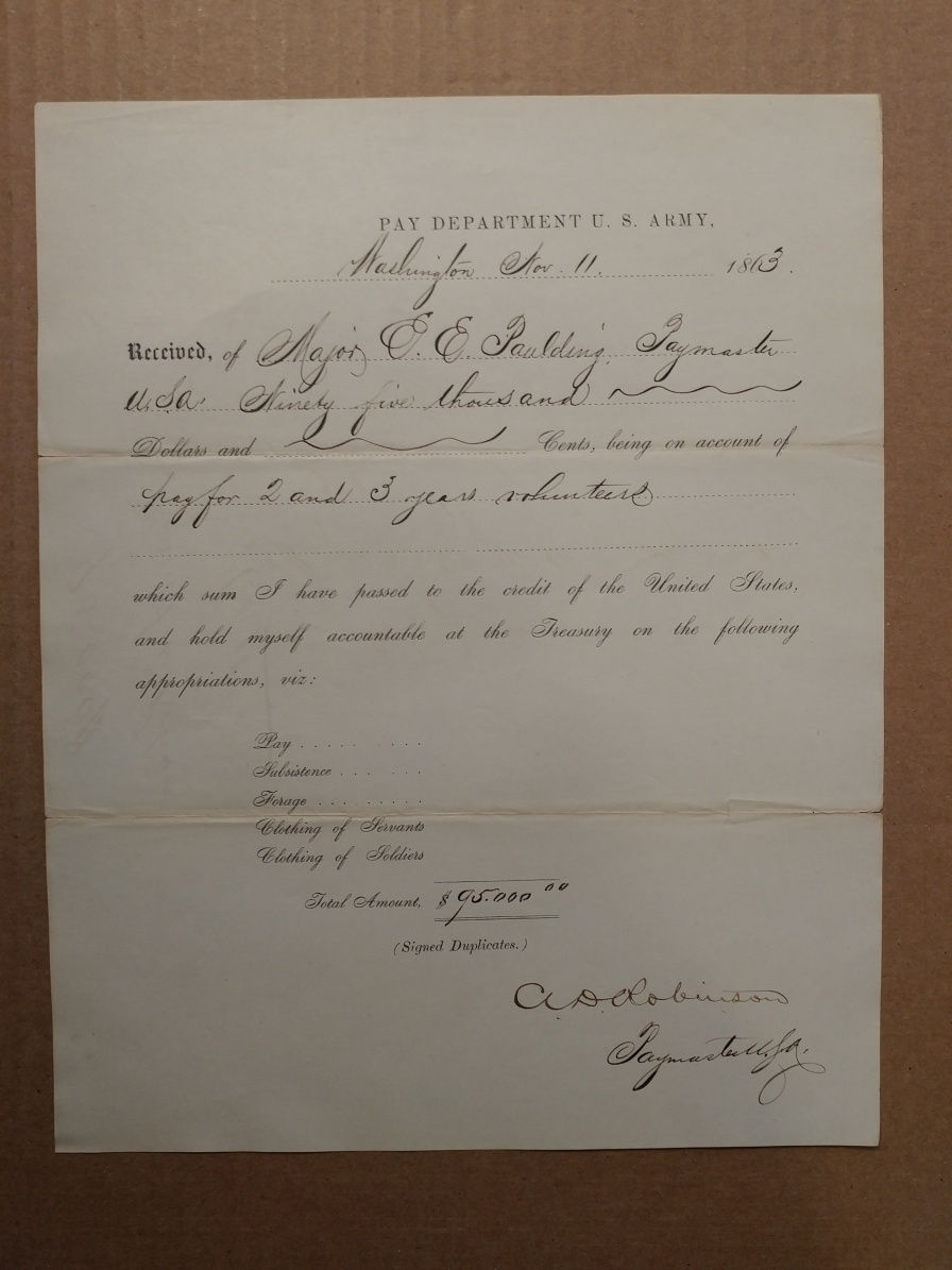 0583----1863 Paymaster Edmund Paulding document - court martialed 1866