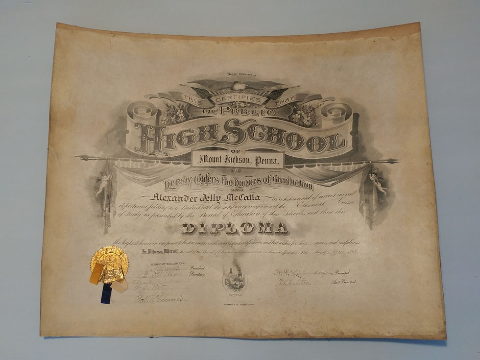 1145----1900 Alexander J. McCalla diploma of Mt Jackson North Beaver Township PA