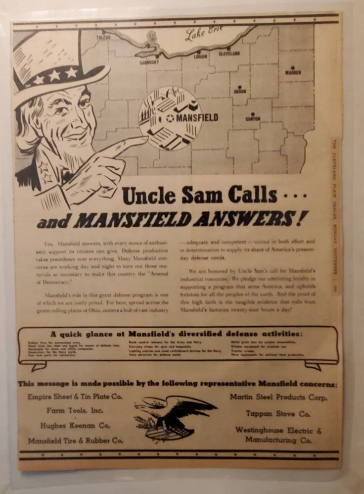 6027----1941 WWII Mansfield Ohio large patriotic display ad - defense products