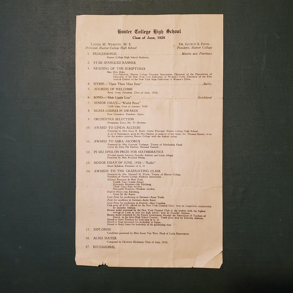 0550----1926 Hunter College High School commencement program Manhattan