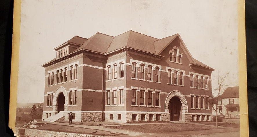 5096----c.1897 Redfield School rare cabinet photo of new building Pittsfield MA