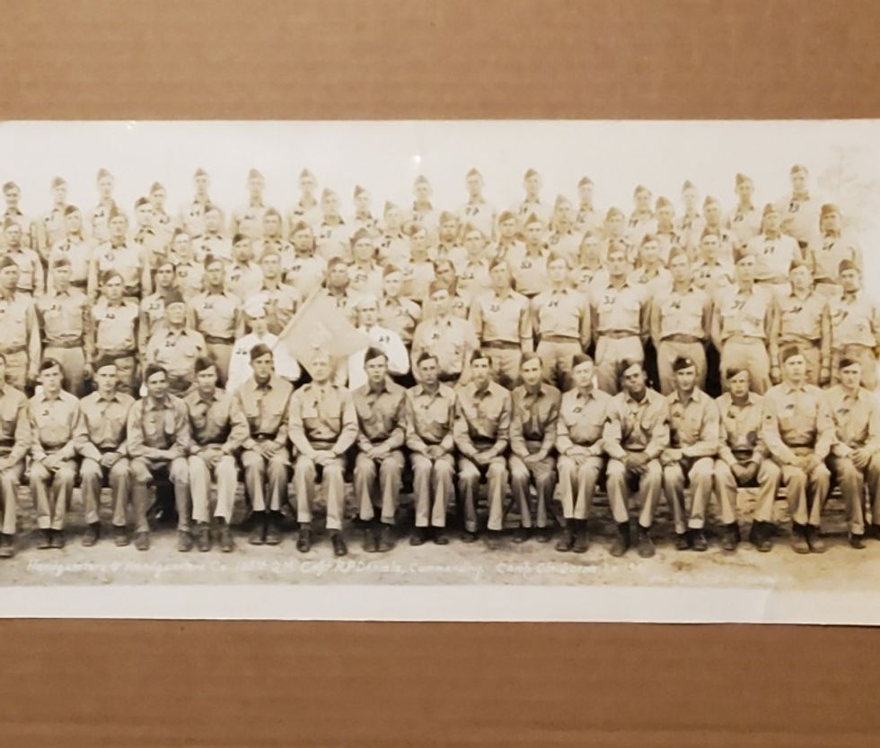 7091----WWII Camp Claiborne LA 109th QM Reg't panoramic -- 91 soldiers id'd