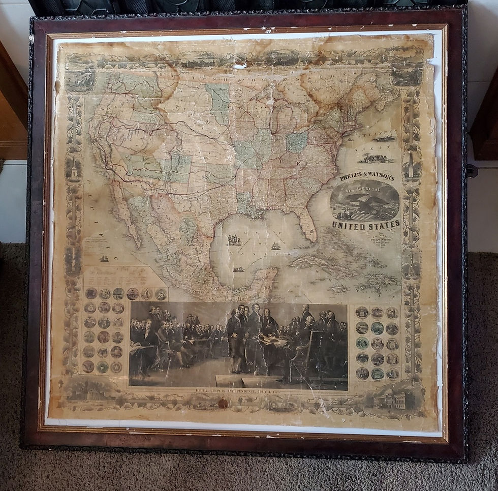 1204----1860 Phelps & Watson original linen US map with 1776 theme