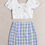 Thumbnail: Flower Embroidered Knot Front Blouse & Plaid Skirt