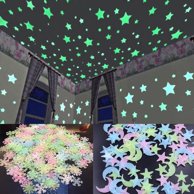 3D Star and Moon Energy Storage Fluorescent Glow In the dark Luminous on Wall S