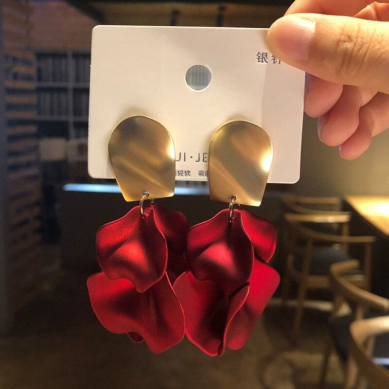 Thumbnail: Fashion Rose Petal Drop Earrings for Women Bijoux Blue White long tassel Dangle