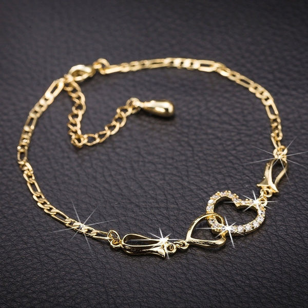 थंबनेल: Double Love Anklet Female Anklet Rose Gold Silver Bracelet 