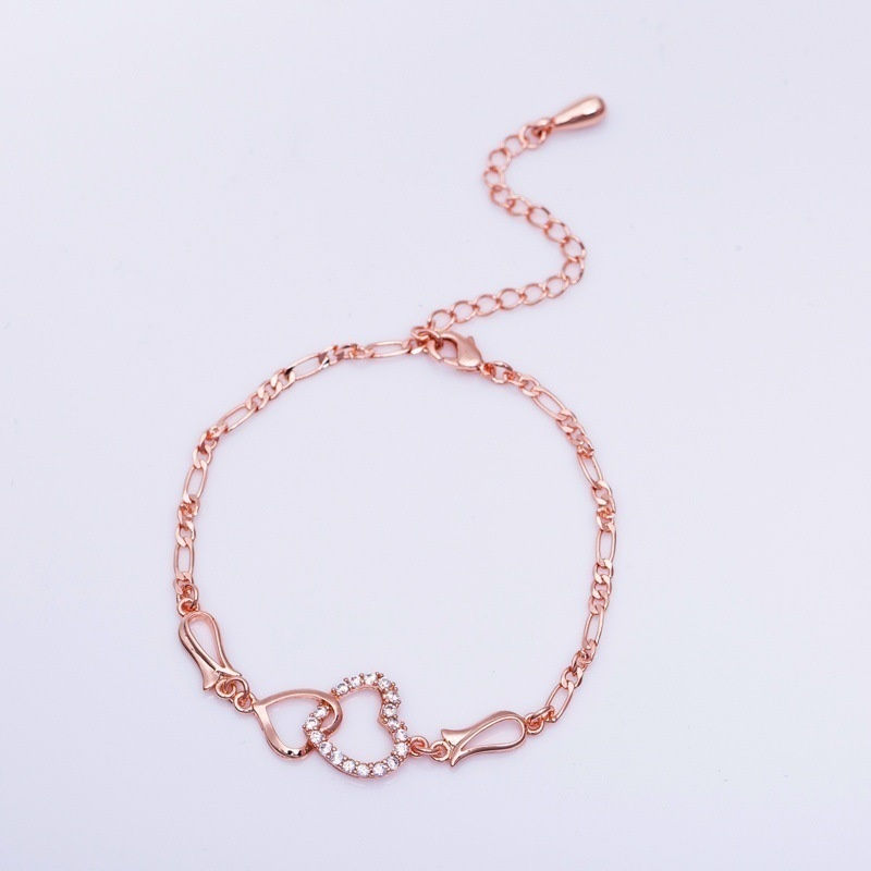 थंबनेल: Double Love Anklet Female Anklet Rose Gold Silver Bracelet 