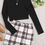Thumbnail: Lettuce Trim Rib-knit Tee & Split Hem Plaid Skirt Set