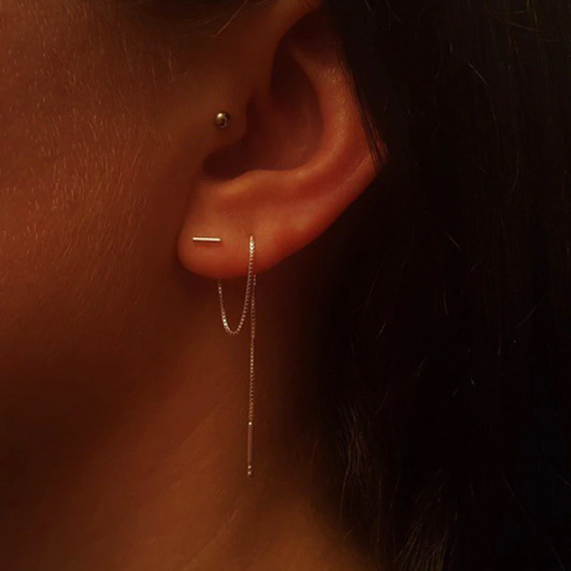 Thumbnail: Simple Moon Star Rhinestone Long Chain Earrings For Women Shine Sun Crescent Ge