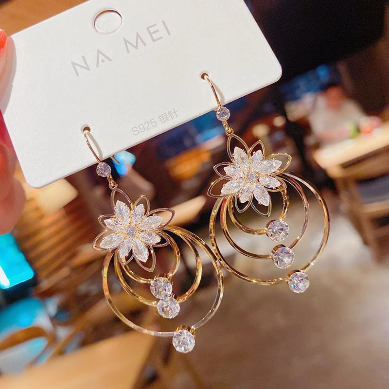 Flower Drop Triple Hoop Earring