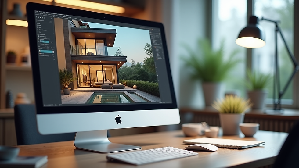 Eye-level view of a computer screen showing a terrace design software