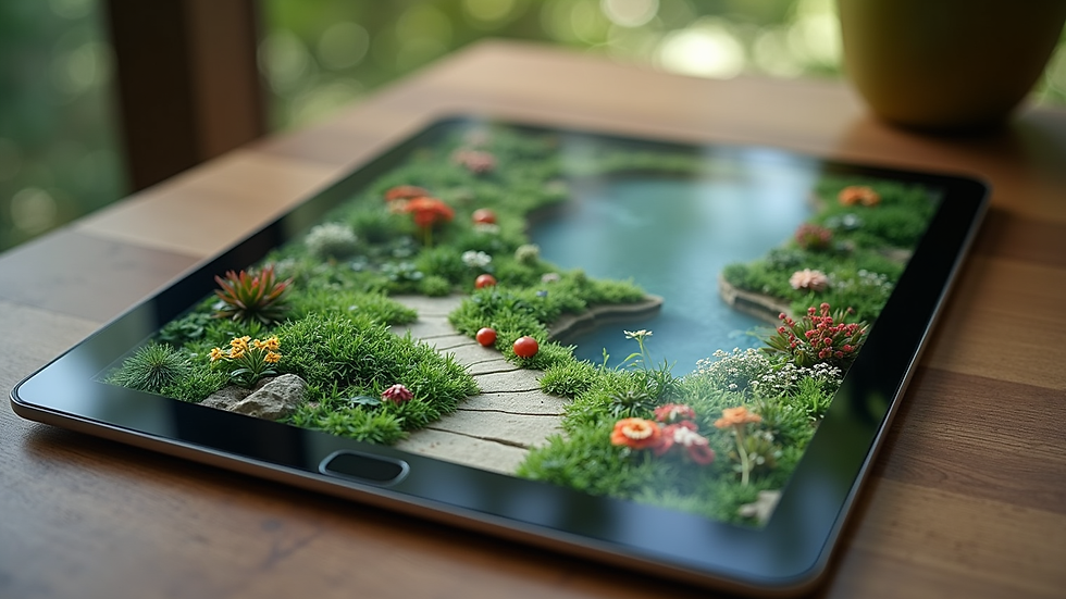 high angle view of a digital garden layout on a tablet
