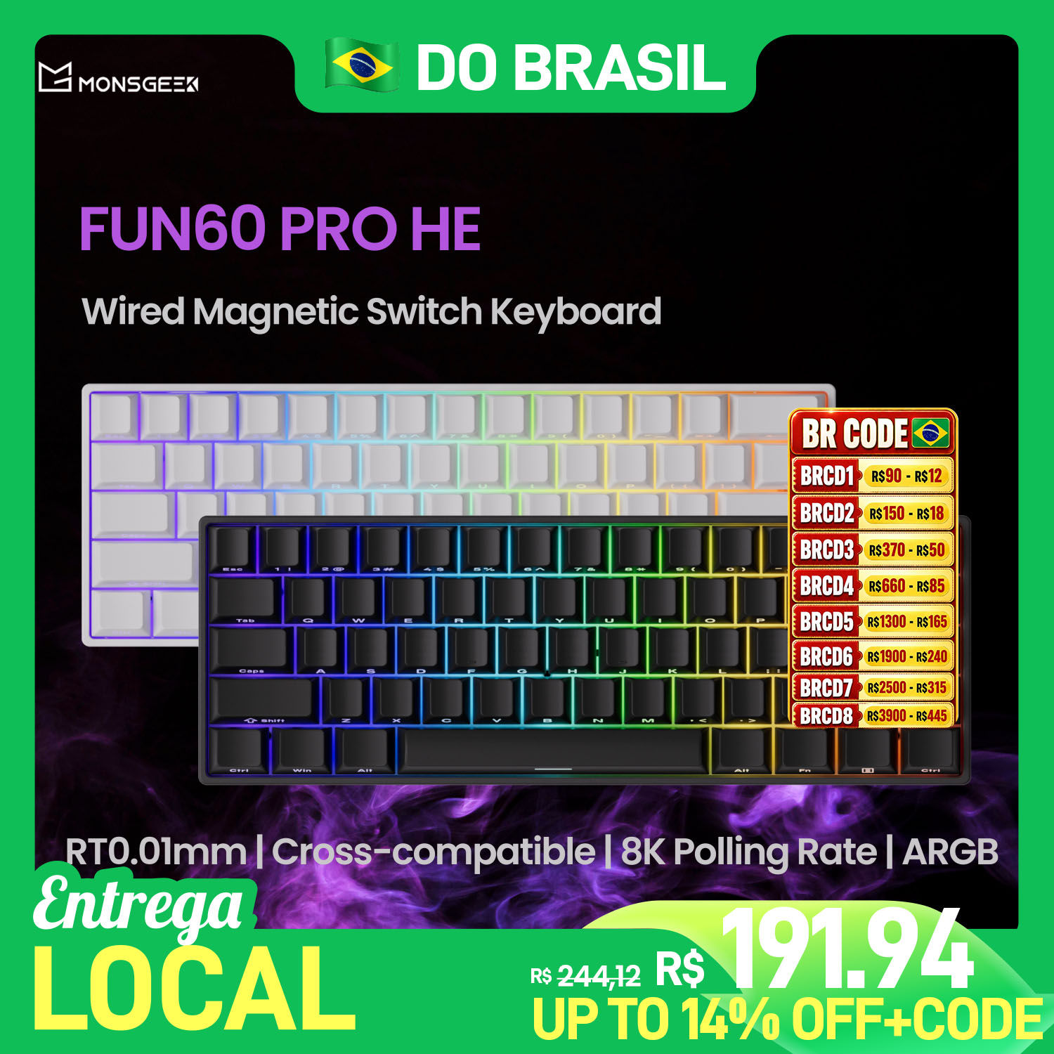 Akko MonsGeek FUN60 PRO HE Magnetic Keyboard 60% Esports Gaming Keyboard Rapid T