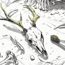 Deer skull and bones excavation