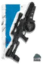Angled view of Westar M5 Clone Wars blaster rifle prop showing drum magazine, scope, and textured grip