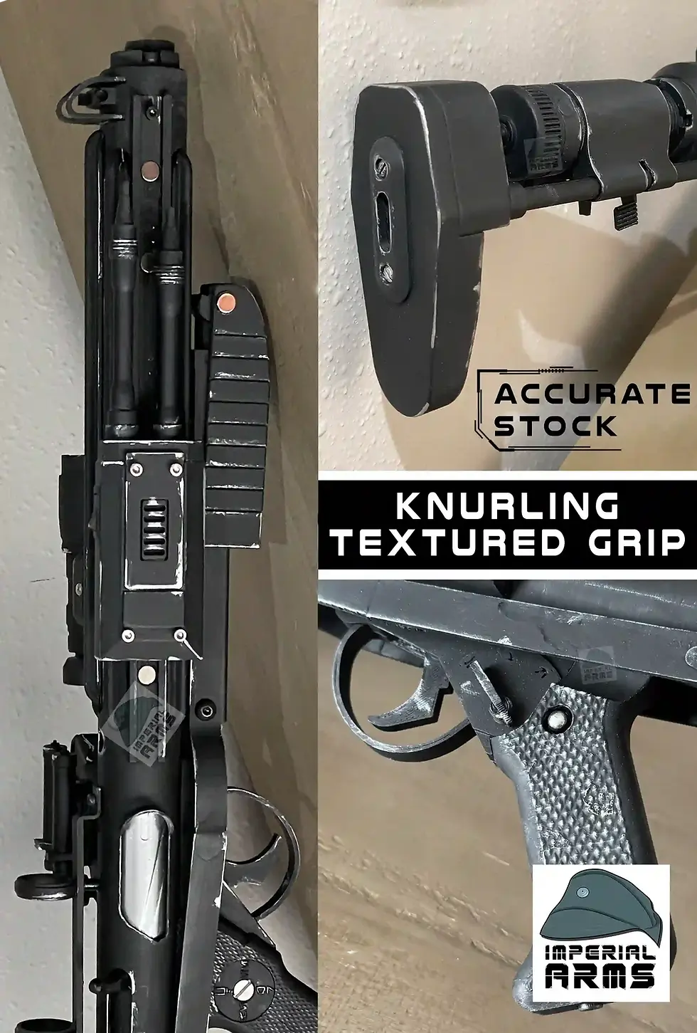 Thumbnail: Sterling L2A3 receiver grip detailing with textured knurling and tough trigger guard and acorn nut slotted screw