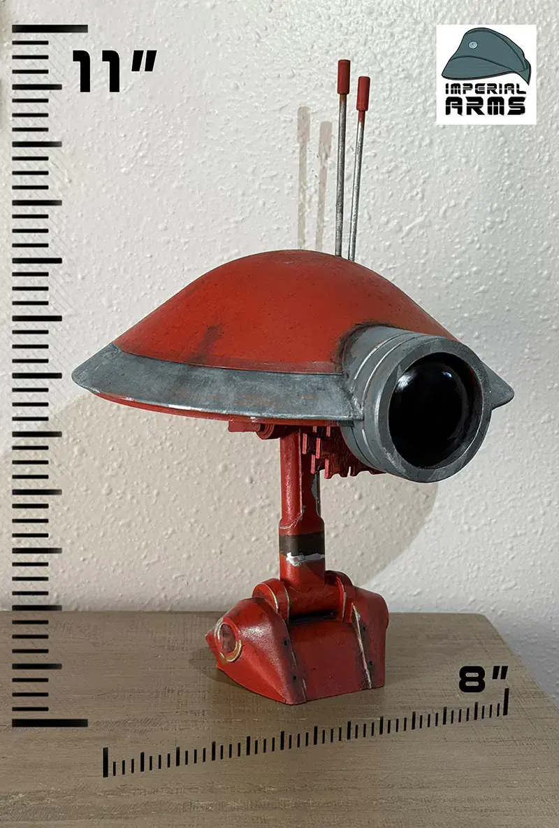 Thumbnail: Life-size Pit Droid head replica on stand next to ruler, demonstrating its true 1:1 scale dimensions