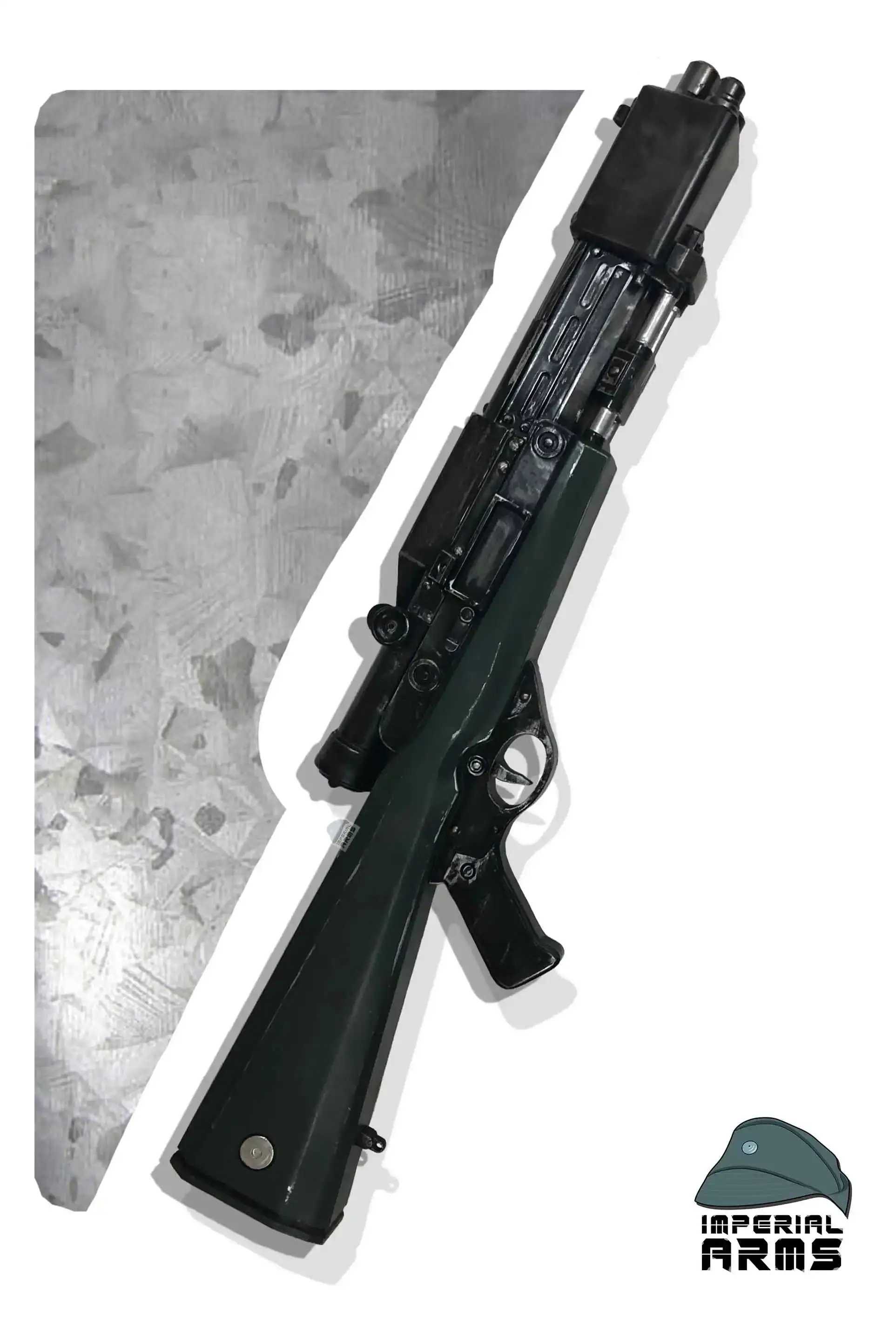 Angled shot of the Star Wars TL-50 Imperial Heavy Repeater replica, showcasing its 1:1 scale olive stock and detailed metal