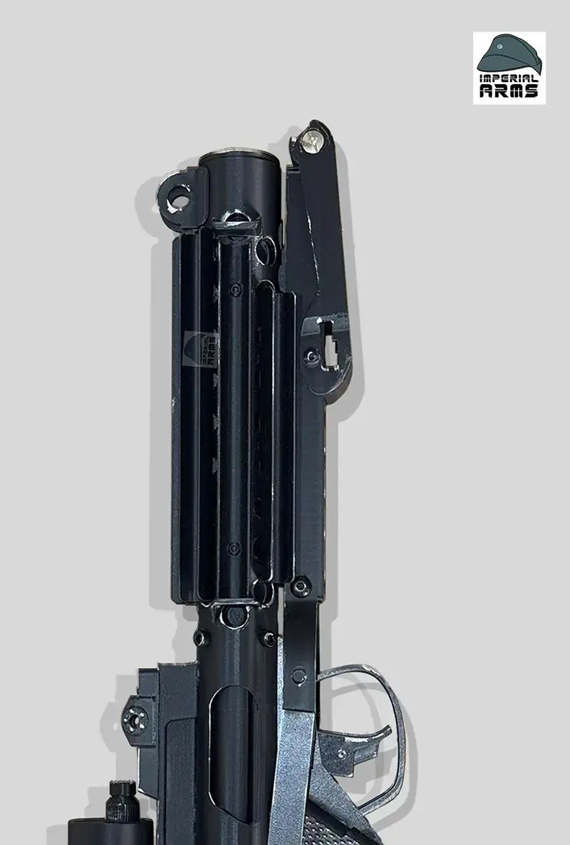 Thumbnail: Folded stock rear view of ROTJ E-11 blaster replica, 1 : 1 scale, 501st-Friendly, Bapty & Co heritage build