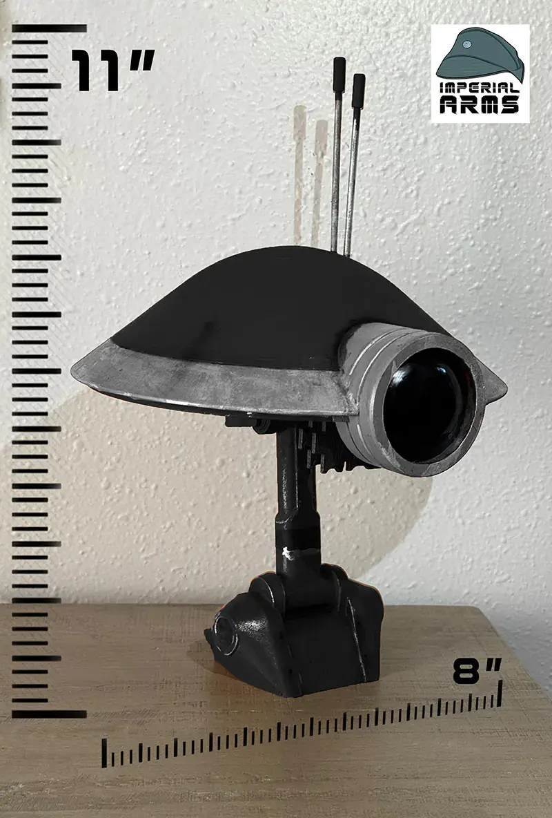 Thumbnail: Life-size Pit Droid head replica on stand next to ruler, demonstrating its true 1:1 scale dimensions