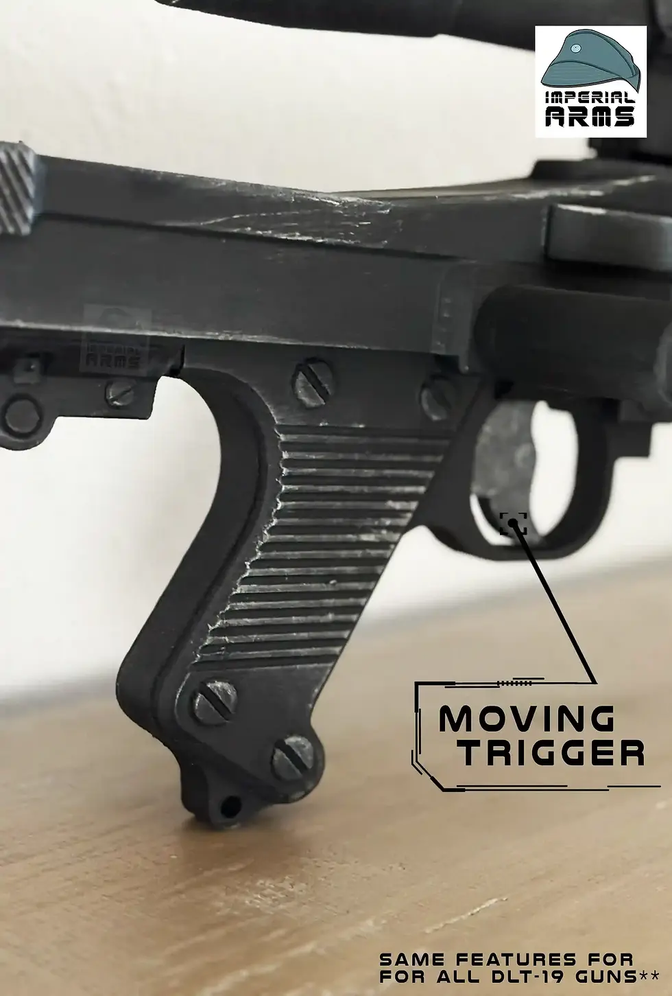 Thumbnail: Moving trigger and MG-34-style pistol grip on the DLT-19-series receiver.