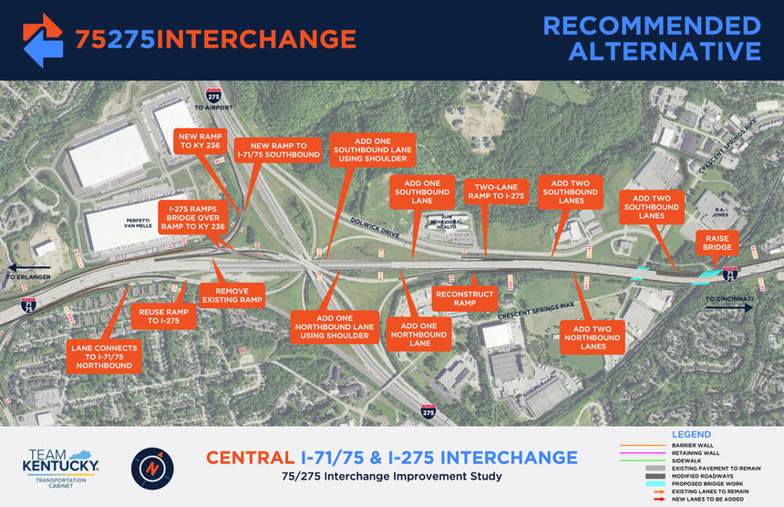 Map of the Recommended Alternative in the central section of the project