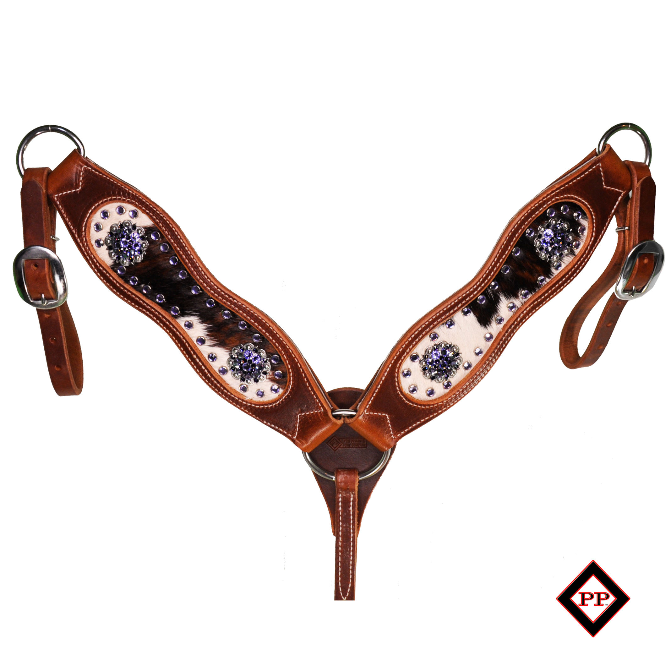 Cow Print Inlay w/ Purple Swarovski Crystal Concho Breast Collar