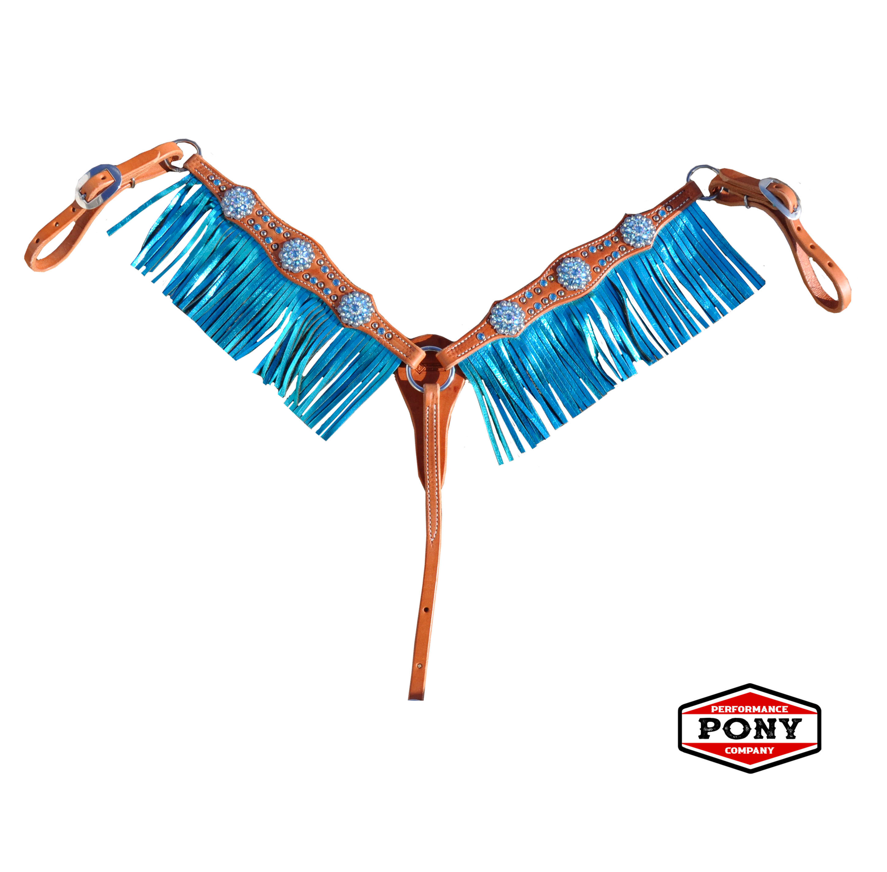 Teal Swarovski Crystal Breast Collar w/ Fringe