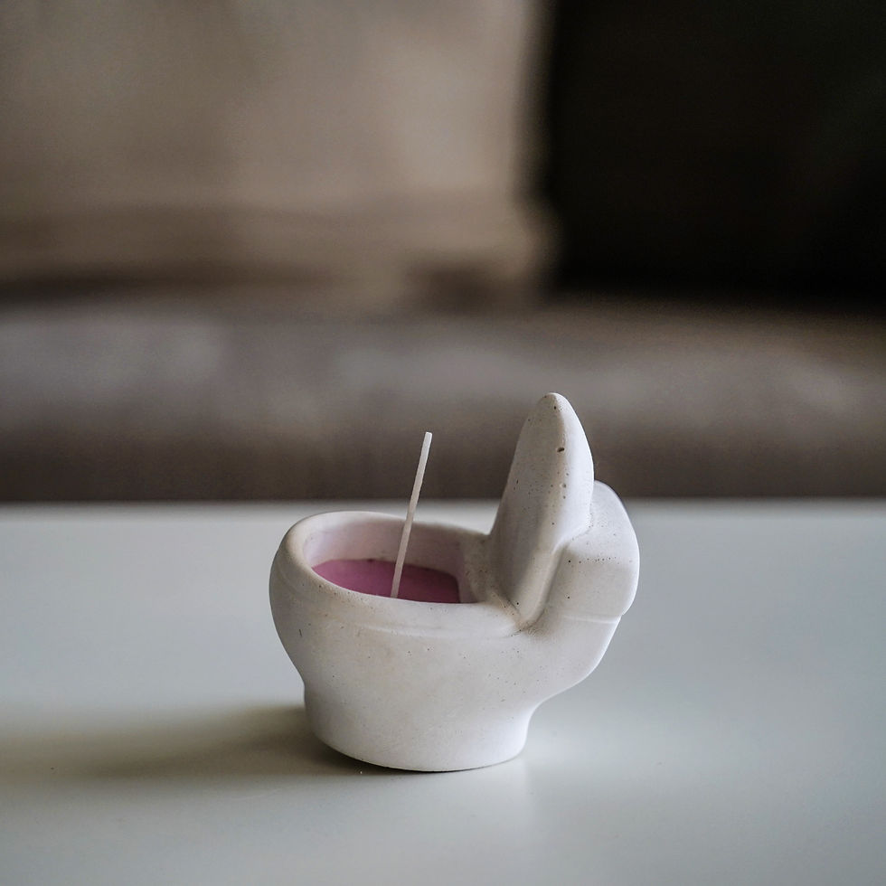 שירותים מבטון עם נר בפנים