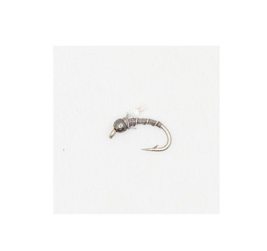 Grey fly fishing fly with bead head