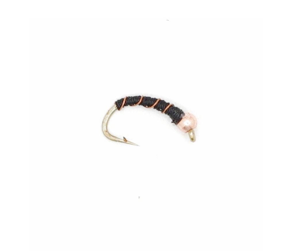 Black copper-wrapped fly fishing fly