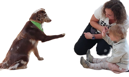 Assistenzhund mit Frau und Kind