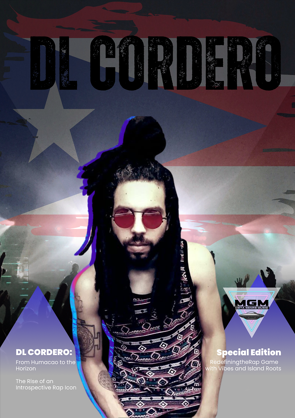 DL Cordero music consulting poster with Puerto Rican flag