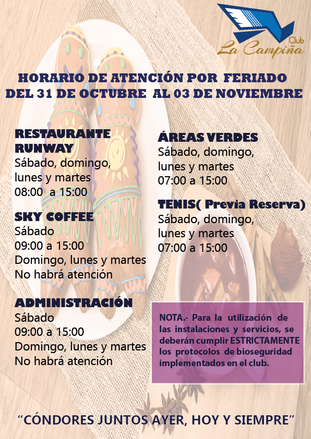 HORARIO DE ATENCIÓN POR FERIADO DEL DÍA DE LOS DIFUNTOS E INDEPENDENCIA DE CUENCA