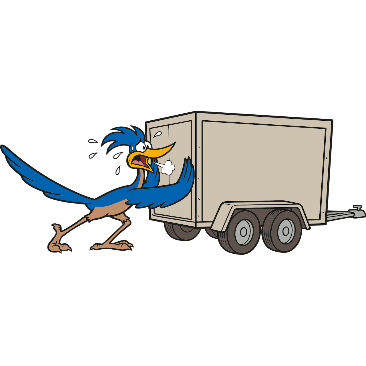 Road Runner schiebt einen schweren Anhänger