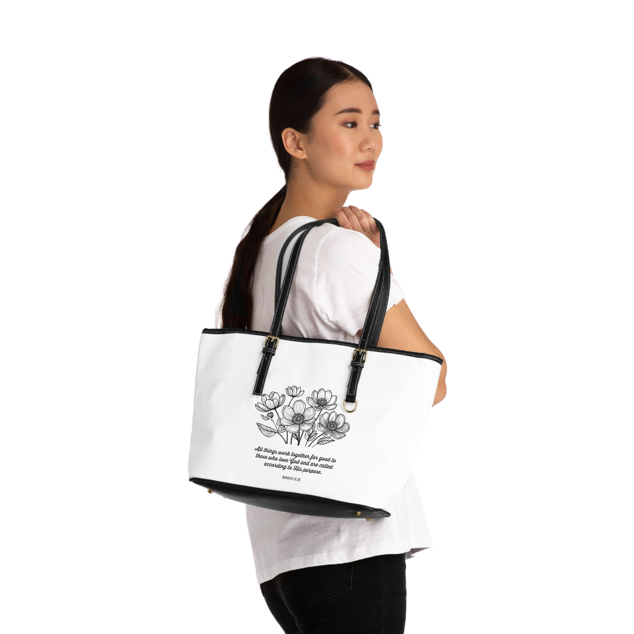 Romans 8:28 Floral Tote Bag