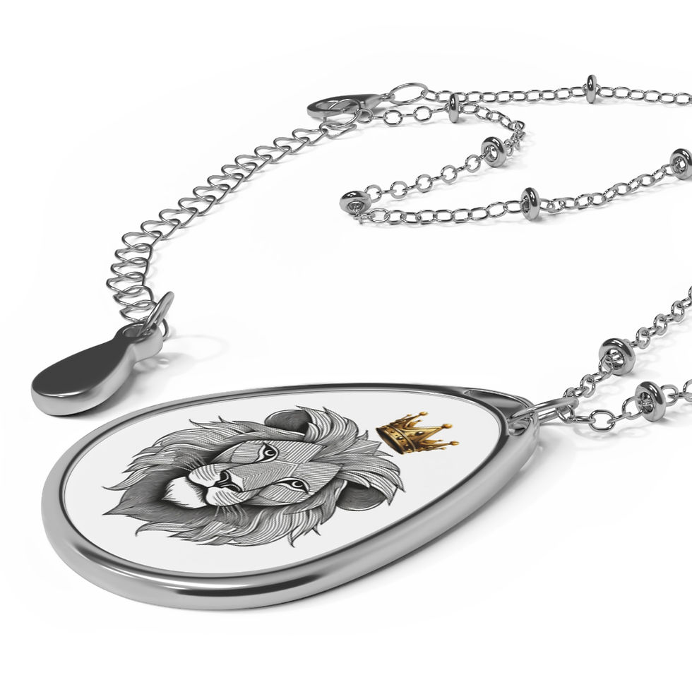 Thumbnail: Silver necklace with oval pendant of crowned lion