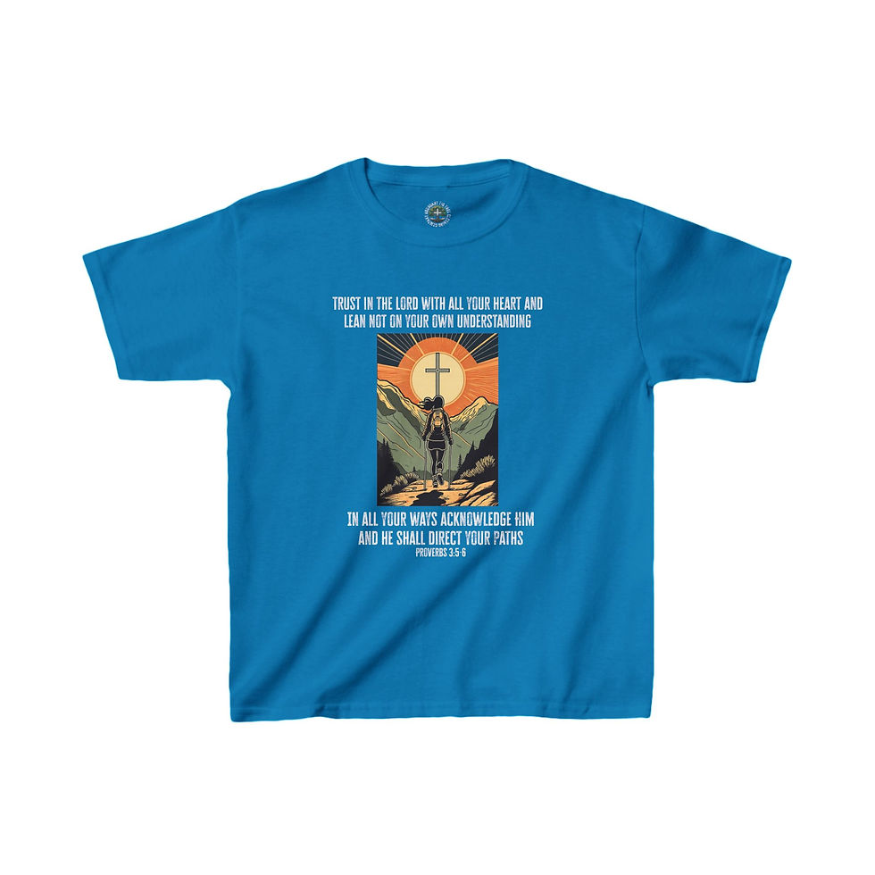 Thumbnail: Kids' Proverbs 3:5-6 Bible Verse "Hiking the Path" Heavy Cotton™ Tee