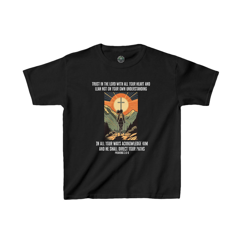 Thumbnail: Kids' Proverbs 3:5-6 Bible Verse "Hiking the Path" Heavy Cotton™ Tee