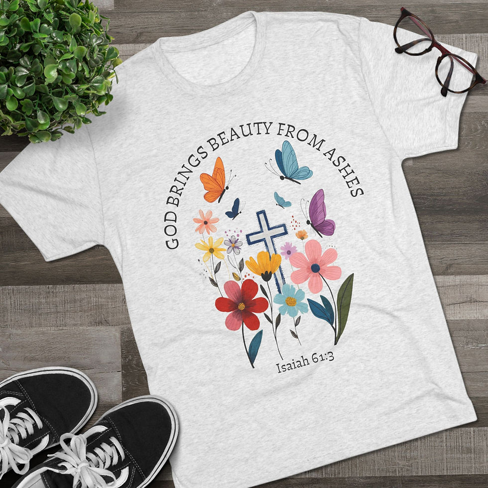 Thumbnail: Beauty for Ashes tshirt,  Isaiah 61:3 bible verse tshirt with floral design