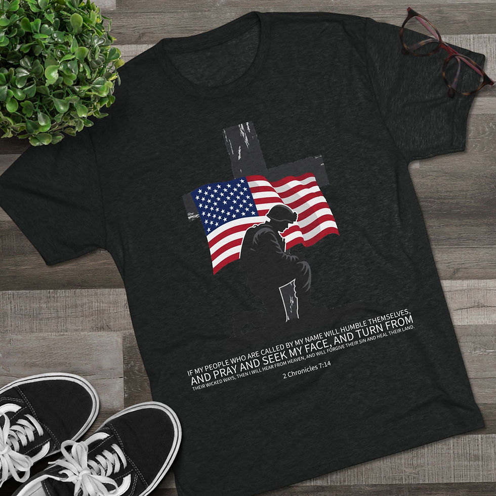 Thumbnail: Soldier Kneeling at Cross American Flag Christian Military T‑Shirt