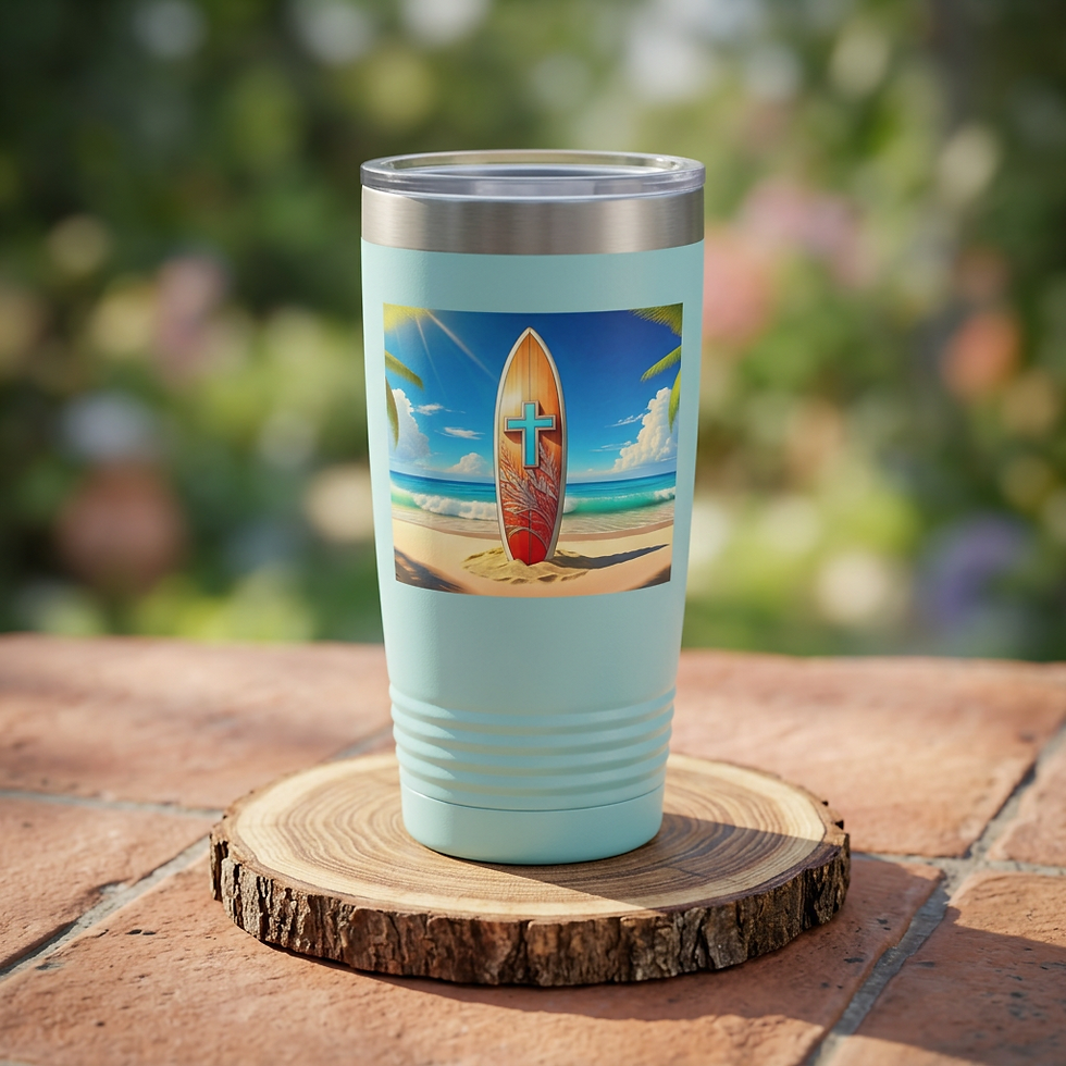 Christian Surfboard Beach Scene Beverage Tumbler