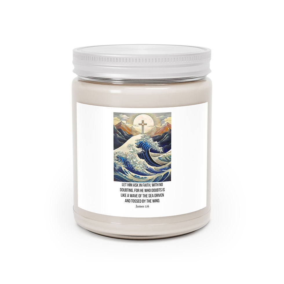 Thumbnail: Lit prayer candle with waves, cross, and oceans
